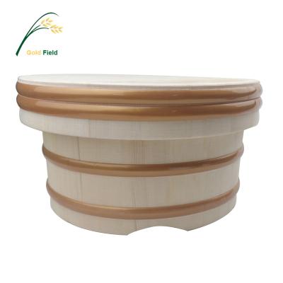 China Sustainable Russian Imported Wooden White Pine Sushi Rice Container With Cover for sale