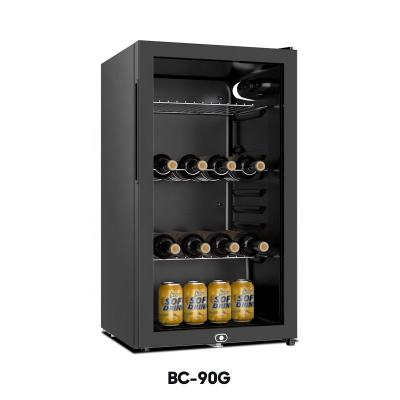 China Single Door 90L Mini Glass Door Fridge Showcase Black Refrigerator Cellar Cabinet Wine Cooler for sale