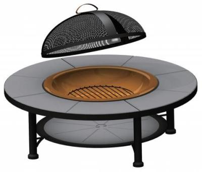 China Fire Burning Pit With Log Rack Metal Base BBQ/Warming Garden Metal+PC Backyard Patio Campfire Marble Tile Outdoor Wood Fire Bowl for sale