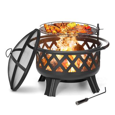 China Outdoor Heater GRILL 2 in 1 Fire Pit with Cooking Patio Wood Burning Outdoor Portable Metal Pit Grate 30inch Steel Fire Pits for sale