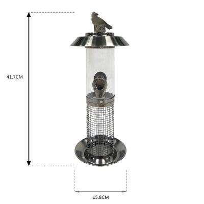 China Automatic 2 in 1 Outdoor Copper Look Metal Mesh Plastic Tube Cylinder Shape Bird Feeder for Wild Birds Seeds Feeding for sale