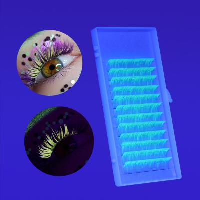 China Glow In The Dark Logo Luminous Glow In The Lamp Daily Fluorescence 8-25mm Fluorescence 8-25mm Lashes Custom Colored Fake Light Extensions for sale