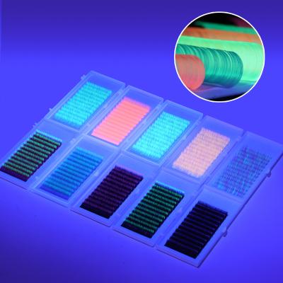 China Glow In The Dark Korean Fan Halloween Pbt Mix Dual Volume Glow In The Dark UV Neon Eyelash Extensions 3d Trays Fluorescent Color Wholesale for sale