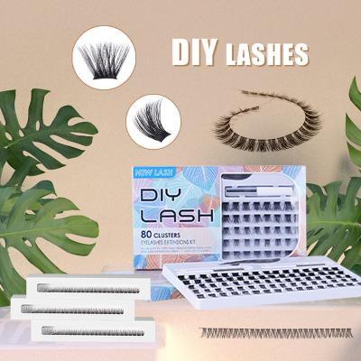 China Dark Bulk Thin Strip Fake Diy Lash Pre Cut Individual Kit Segmented 20mm Brown Long Lasting Daily Group Lashes Extensions for sale