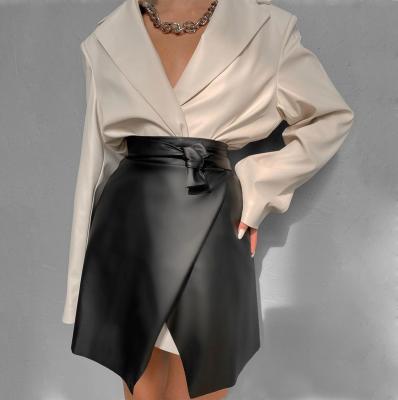 China Fashion PU Leather Bandage Breathable Sexy Irregular Mini Skirt For Womens Hot Sales Black Pleated Skirts for sale