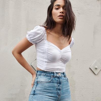 China 2020 sexy V-neck crop tops QUICK DRY QUICK DRY sexy tops women ruffled skinny ruffled crop tops female vintage cropped tops tops sting new hot sale for sale