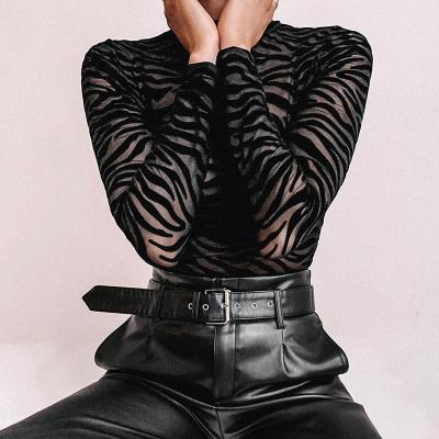 China Sexy Irregular Striped QUICK DRY Jumpsuit Women Fashion Long Sleeve Overalls Skinny Sheer Jumpsuits Hot Sale 2020 for sale