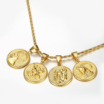 China Hiphop Beiyan Jewelry Products 2020 New Arrivals Popular Fashion 18k Gold Plated Stainless Steel Coin Zodiac Necklace Pendant for sale