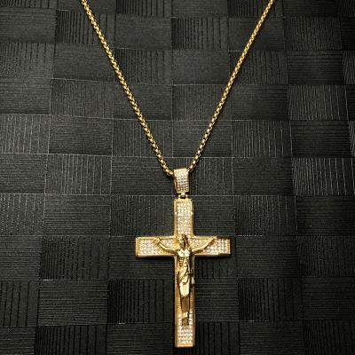 China Hiphop Beiyan Jewelry best_selling_product Fashion 18k Gold Plated Stainless Steel Diamond Jesus Cross Pendant for sale