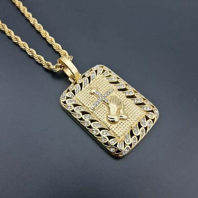 China New Arrivals FASHIONABLE Cross Pendants 2021 Mens Womens Fashion 18k Gold Plated Stainless Steel Jewelry Prayer Hands For Cross Pendant for sale