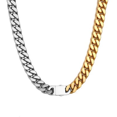 China Custom Luxury Hiphop Gold Color Cuban Link 2tone Fashion Stainless Steel Necklace Chain for sale