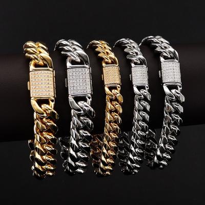 China Hiphop Beiyan Miami iced out stainless steel cuban bracelet chain gold diamond bracelet anklet cuban chains&link bracelet for sale