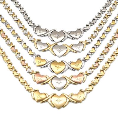 China FASHIONABLE Beiyan 18k Gold Plated Stainless Steel Titanium Jewelry Xo Set Stampato Bracelet and Necklace Choker Heart Set for Lady for sale