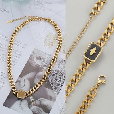 China Trendy Cuban Link Chain Women Stainless Steel Square Star Shell 14K Natural Gold Plated Necklace Women for sale