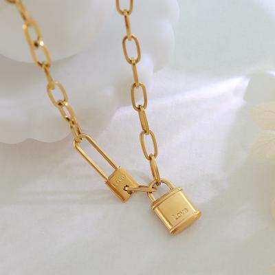 China FASHIONABLE 18K Gold Plated Creative Double Lock Jewelry Choker Lock Stainless Steel Love Pendant Necklace For Women for sale