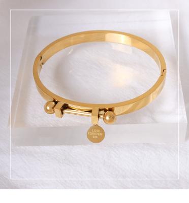 China TRENDY Hot Selling Geometric Lettering18K Plated Rose Gold Stainless Steel Bracelets and Bangles LOVE forever for sale