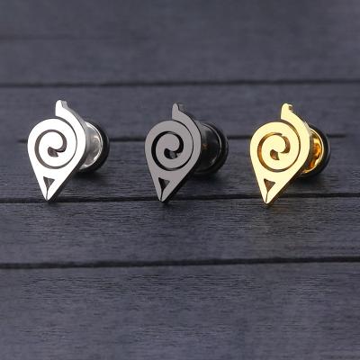 China Fashion Trendy Titanium Anime Naruto Steel Stud Earrings Stainless Steel Cut Geometric Pattern Earrings Women for sale