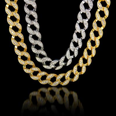 China New Hiphop Trendy Style Men's Hiphop Cool Outlet Iced Out BlingBling Crystal Cuban Link Chain Necklace With Rhinestone for sale