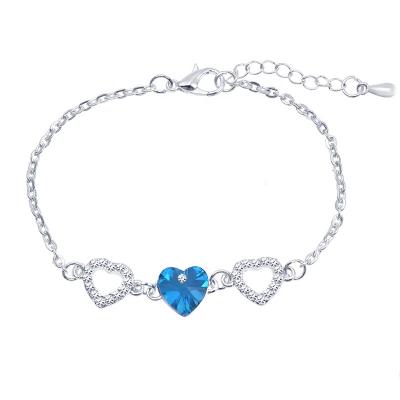 China Wholesale Korean Hollow Heart TRENDY Crystal Pendant Love Bracelet For Women Bule Heart Charm Bracelet for sale