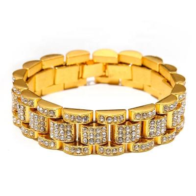 China Hiphop 2021 Hot Sale Hip Hop Jewelry 18k Gold Plated CZ Bracelet Punk Men Hit Tanks Chain Diamond Couples Jewelry Bling Women for sale