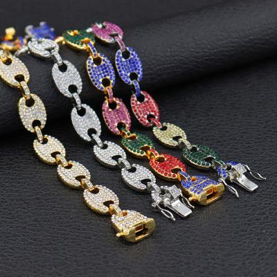 China 2021 Hot Sale Hip Hop Jewelry Men's CZ Hip Hop Couples 18k Gold Plated Colorful Gold Plated Bracelets Bling Jewelry for sale