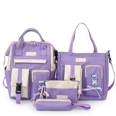 China 2021 Waterproof New Fashion School Satchel For 5 Piece Student School Bag Set Cute College Backpack Set For Girls Teenagers for sale