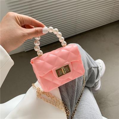 China Lady Designer Ladies Purse Mini Jelly Candy Kids Bag Small Women Handbags Beads Small Shoulder Chain Handbags Bag For Girls for sale