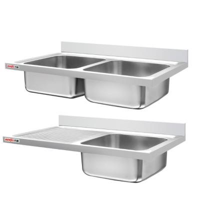 China With Faucet Industrial Restaurant Kitchen Sink Work Table Bench Top Stainless Steel Double Bowl Sink Counter Top Deep Laundry Sink Plant for sale