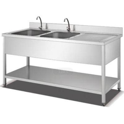 China With faucet stainless steel lab sink bench and commercial kitchen sink table/double bowl sink table with drainer wholesale for sale