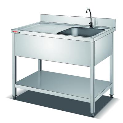 China 201/304 Restaurant Stainless Steel Europe One Compartment Sink Bench With Drainer Factory Stainless Steel Kitchen Work Table w/Single Portable Sink for sale