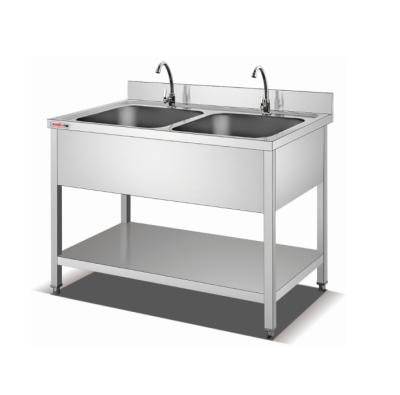 China With Faucet Restaurant Kitchen SS European Style Working Table With Double Sink Station / 2 Compartment Portable Deep Stainless Steel Sink for sale