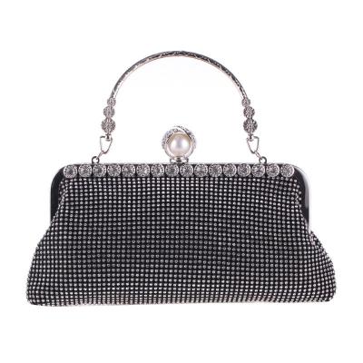 China Fashoion Ladies Fashion High Quality Black Pearl Bling Party Phone Sling Chain Women Tote Clutch Purse With Diamonds Beaded Evening Clutch Bag for sale