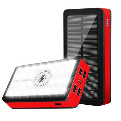 China Outdoor Portable Solar Power Bank Solar Panel Charging 4 USB 20000mAh Wireless Charger for Hiking Travel Camping for sale