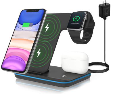 China Amazon Hot Fast Charging Wireless Phone Accessories 3 in 1 10W Wireless Charger Soporte Para Celular for Mobile Phone, Smart Watches, Earphone for sale