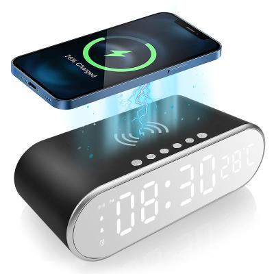 China Earphone Alarm Clock Digital Speaker With Type-C Charger QI Digital Wireless Charging Clock Desktop Stand for sale