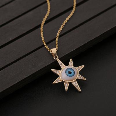 China Trendy Copper Plated Gold Devil's Eye Design Sweater Chain Alternative Dangling Necklace Women New for sale