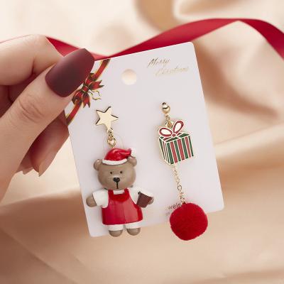 China Fashionable Christmas New Christmas Ornaments Snowman Plush Ball High Quality Asymmetric Tassel Earrings for sale