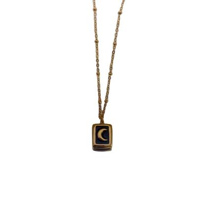 China LANDY Fashion Epoxy Moon Square Pendant 18k Gold Titanium Steel Trendy Necklace for sale