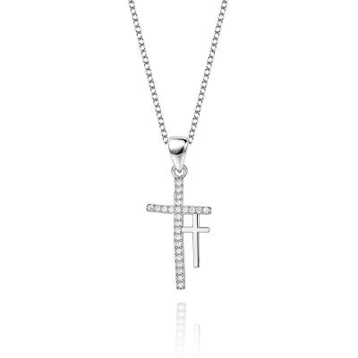 China CLASSIC Necklace Diamond Set Christian Cross Romantic Pendant by Landy Double Cross 925 for sale