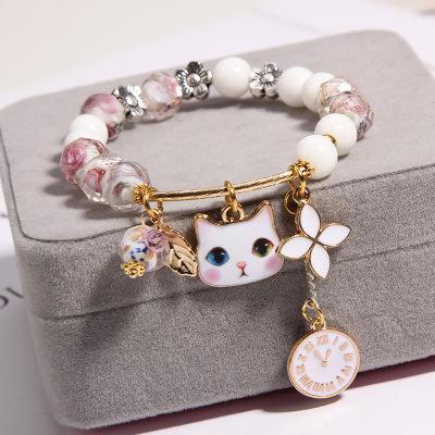 China Cute High Quality Girls Stretch Bracelet Crystal Beaded Cartoon Silver Kids Charm Bracelet for sale