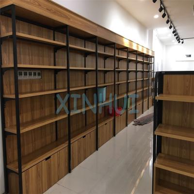 China New design double-sided fashion supermarket gondola wooden wall and shelf for sale