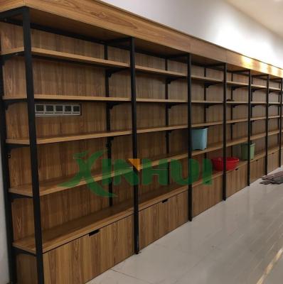 China 2020 new design single sided wooden supermarket shelf/gondola for display food retail store for sale