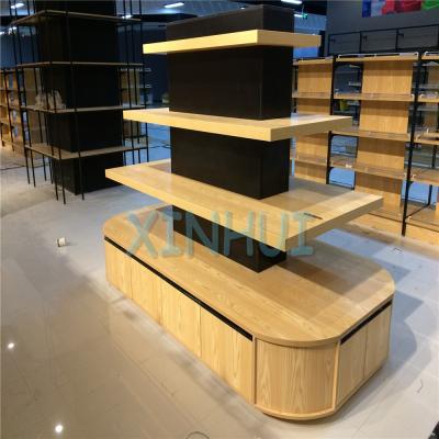 China Single or Double Side& New Design Supermarket Shelf Gondola End Rack Wood Shelving Eco-friendly Wooden Shelf Display For Sale for sale