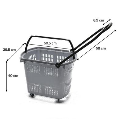 China PP Plastic 45L Supermarket Foldable Rolling Plastic Shopping Cart With Wheels for sale