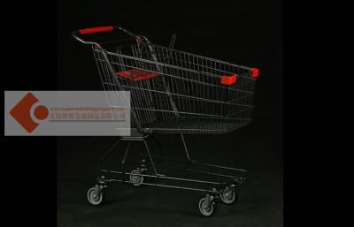 China Supermarket Metal Wire Shopping Trolley Heavy Duty Hand Cart Black Powder Coating for sale