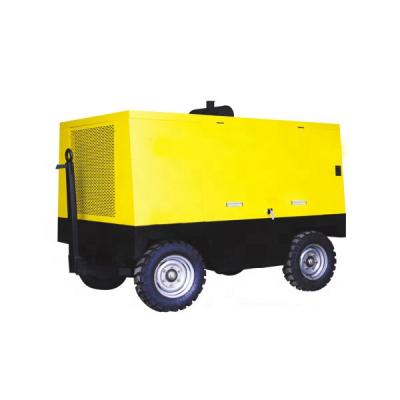 China Lubricated Diesel Engine 194KW 350cfm 8bar Portable Screw Compressor With Wheels For Quarry With Jack Hammer And Road Construction for sale