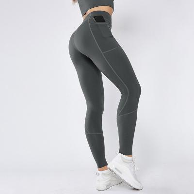 China Patchwork antibacterial pocket plus hip double-sided nylon high elastic high waist sports yoga pants skinny women for sale