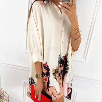 China Anti-Static Ideas 2021 New Product Plus Size T Shirts For Women Clothing Wholesale Setting Printed Blouse Shirt Long Sleeve Dresses for sale