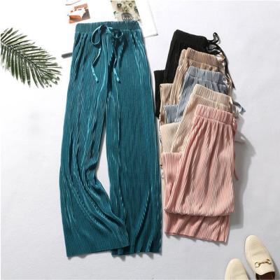 China Breathable Summer Wide Leg Pants For Women Casual High Elastic Waist Fashion Loose Long Pants 2020 New Pleated Pants Female Culotte for sale