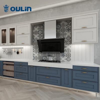 China 2021 Hot Modern Wooden Blue Kitchen Furniture Set Cabinets Kitchen Cabinet Designs for sale